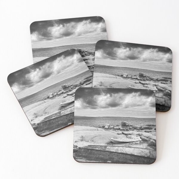 Item preview, Vintage Abandoned Fishing Boats on a Rocky Seashore Fine Art designed and sold by Coastal Wearable Art & Home Decor.
