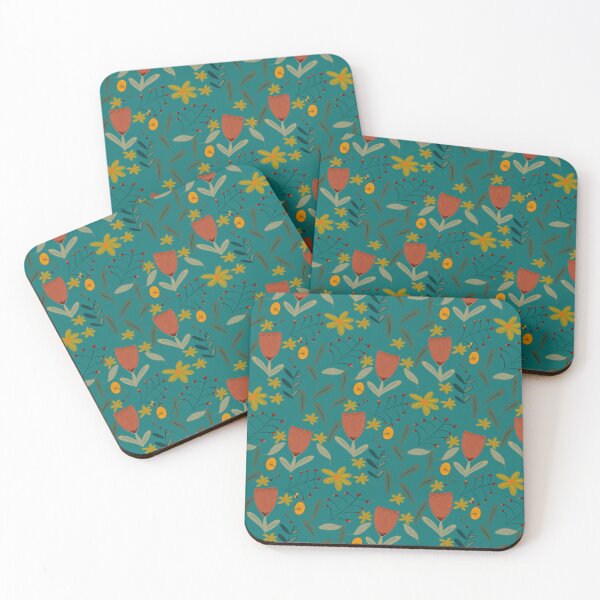 Item preview, Autumn Blooms Hand-drawn florals on teal designed and sold by CocoRand.