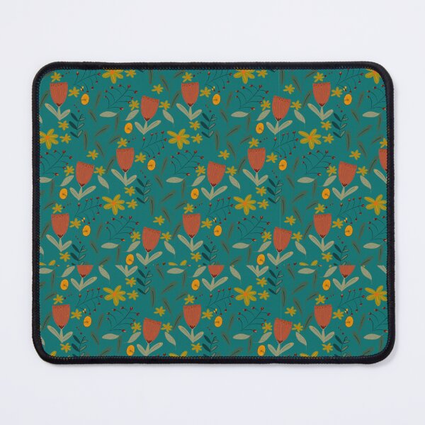 Aperçu de l'œuvre Fleurs d'automne dessinées à la main sur fond turquoise créée et vendue par CocoRand.