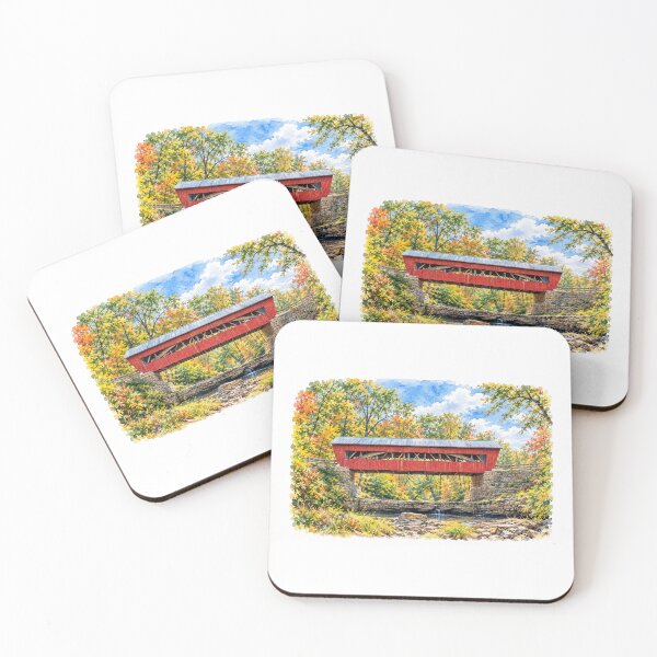 Item preview, Helmick Mill Covered Bridge in October - watercolor designed and sold by gotucoveredart.