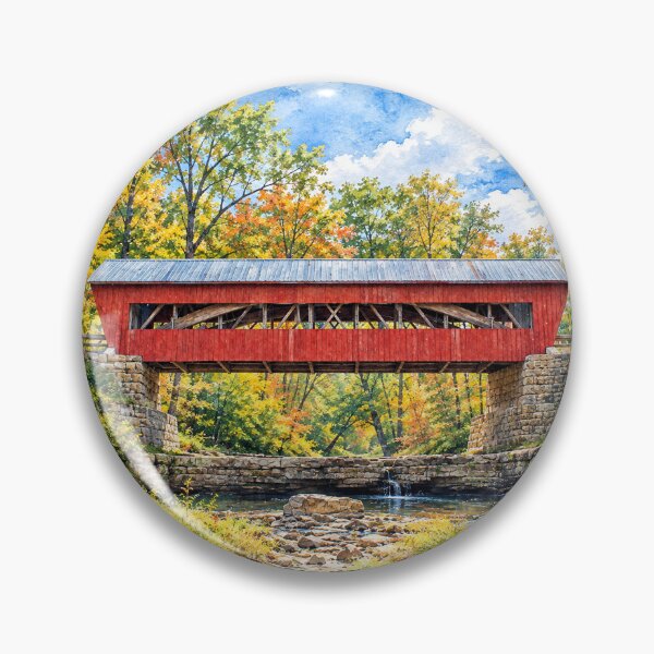 Item preview, Helmick Mill Covered Bridge in October - watercolor designed and sold by gotucoveredart.