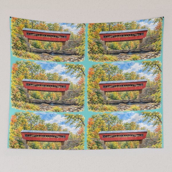 Item preview, Helmick Mill Covered Bridge in October - watercolor designed and sold by gotucoveredart.