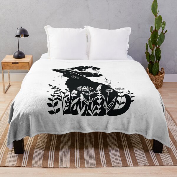 Item preview, Black Cat in Wildflowers with Spider – Feline Halloween designed and sold by EmeraldeaArt.