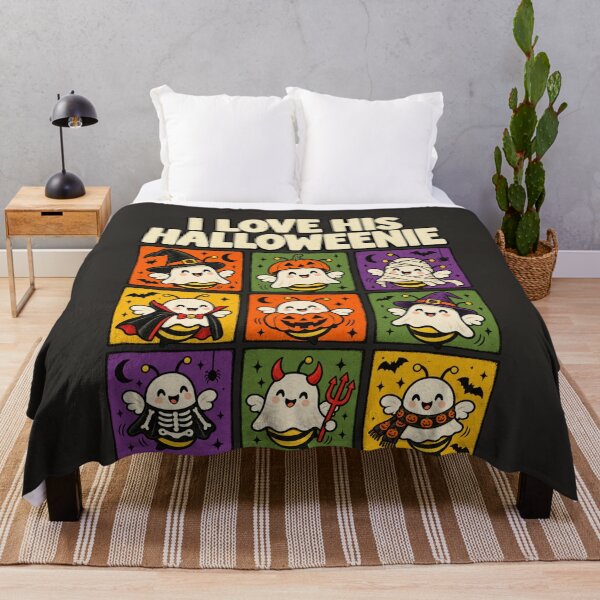Item preview, Funny Boo Bees Grid Vintage Cartoon Halloween 3x3 Humor - I Love His Halloweenie designed and sold by AmiGraph.