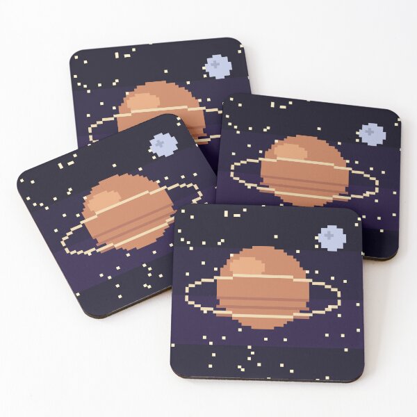 Item preview, Pixel Art Ringed Planet and Moon in Space designed and sold by pixelbypixelart.