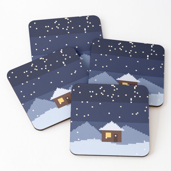 Item preview, Pixel Art Snowy Cabin Under a Starry Sky designed and sold by pixelbypixelart.