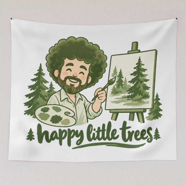 Item preview, Bob Ross Cartoon Painter and Evergreen Forest Art designed and sold by karamram.