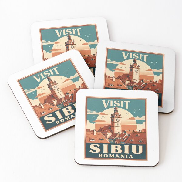 Item preview, Visit Sibiu Romania Vintage Travel Art Rooftops designed and sold by AIG - Andrei Ilie Graphics.