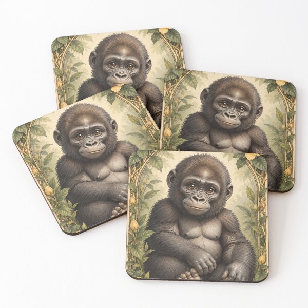 Item preview, Cute Baby Gorilla Spirit Animal Victorian Botanical designed and sold by Lady-K-.