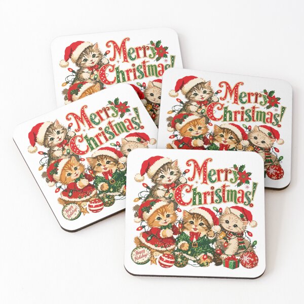 Item preview, Merry Christmas Kittens – Vintage Holiday Cats designed and sold by printmala.