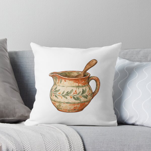 Item preview, Rustic Cottagecore Kitchen Pottery Pitcher Watercolor Art designed and sold by Jessie's Palette.