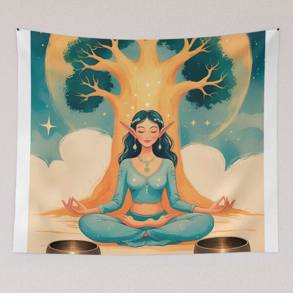 Item preview, Elf meditating, watercolor style designed and sold by ELFofDREAMS.