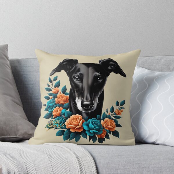 Item preview, GALOGO - Black Beauty No. 01 – Galgo with Teal & Orange Roses designed and sold by GALOGO – Art for Sighthounds & Animal Welfare.