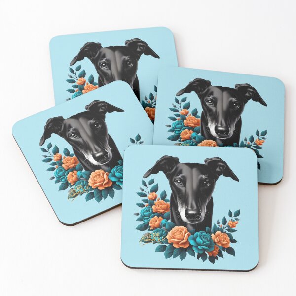 Item preview, GALOGO - Black Beauty No. 01 – Galgo with Teal & Orange Roses designed and sold by GALOGO – Art for Sighthounds & Animal Welfare.
