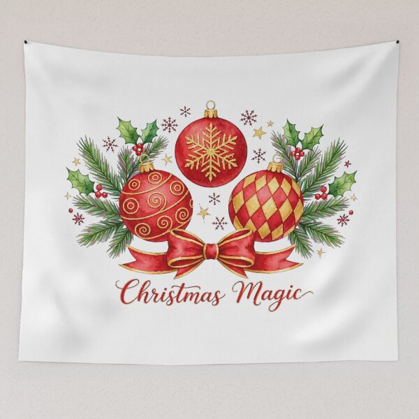Item preview, Christmas Magic .Red and Gold Christmas Ornaments Watercolor designed and sold by Deepsleepstudio.