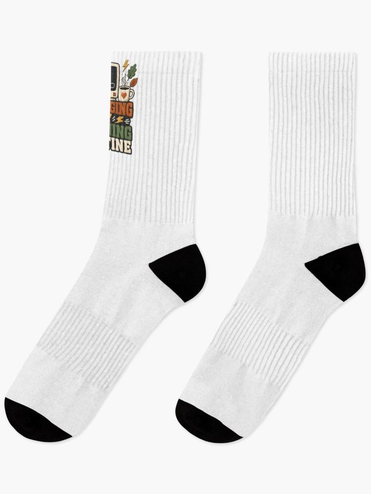 Thumbnail 1 of 5, Socks, Debugging My Morning Routine – Informatics Nurse Coffee & Tech Humor designed and sold by CuteDesignables.