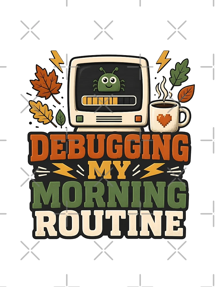 Thumbnail 3 of 3, Scarf, Debugging My Morning Routine – Informatics Nurse Coffee & Tech Humor designed and sold by CuteDesignables.