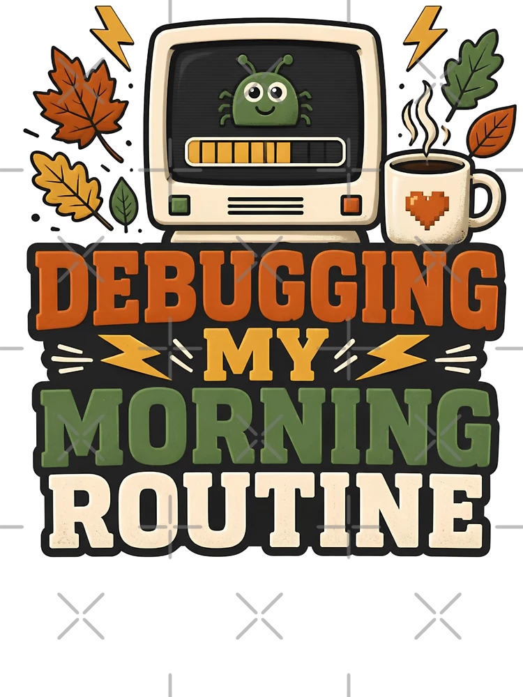Thumbnail 7 of 7, Oversized T-Shirt, Debugging My Morning Routine – Informatics Nurse Coffee & Tech Humor designed and sold by CuteDesignables.