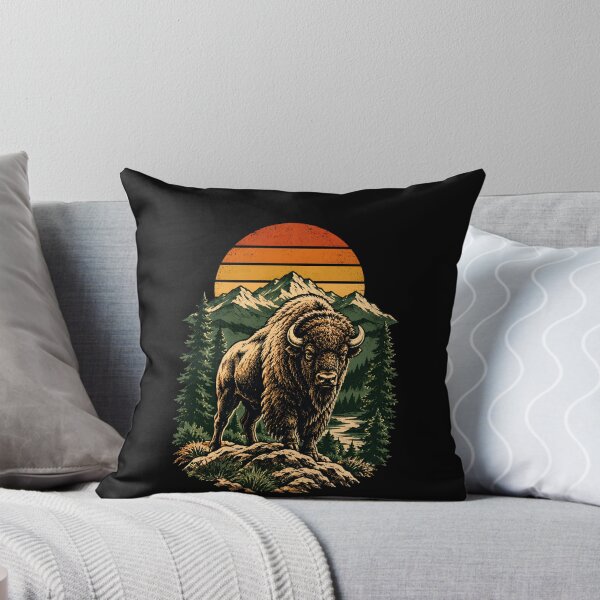 Item preview, Vintage Bison Sunset Mountain Wilderness Yellowstone American Buffalo designed and sold by VinsendDraconi.