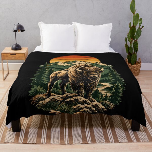 Item preview, Vintage Bison Sunset Mountain Wilderness Yellowstone American Buffalo designed and sold by VinsendDraconi.