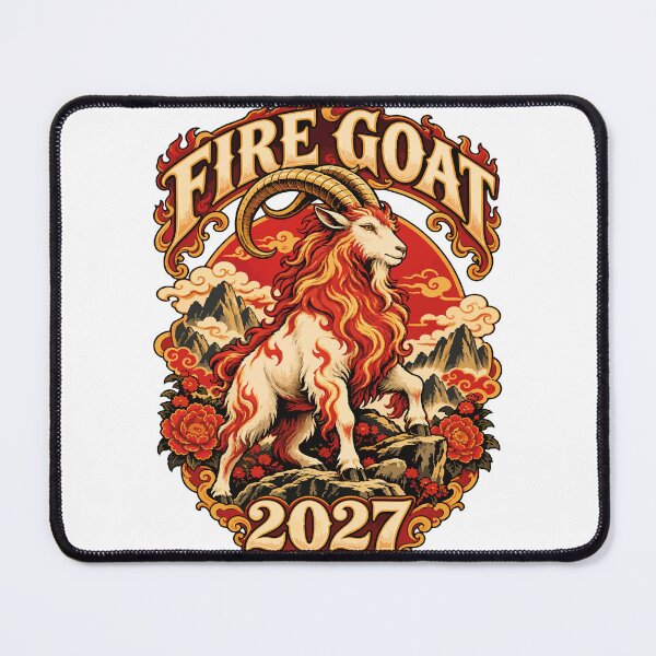 Item preview, 2027 Lunar Zodiac Goat with Flames and Peonies designed and sold by Oualid Art.