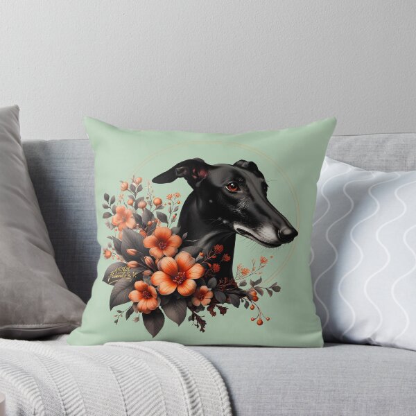 Item preview, GALOGO - Black Beauty No. 02 – Black Galgo with Orange Blossoms designed and sold by GALOGO – Art for Sighthounds & Animal Welfare.