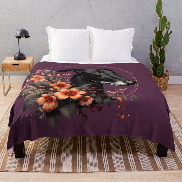 Item preview, GALOGO - Black Beauty No. 02 – Black Galgo with Orange Blossoms designed and sold by GALOGO – Art for Sighthounds & Animal Welfare.
