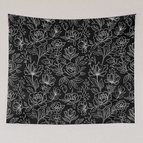 Item preview, Elegant White Floral Line Pattern On Black designed and sold by Owcomm.