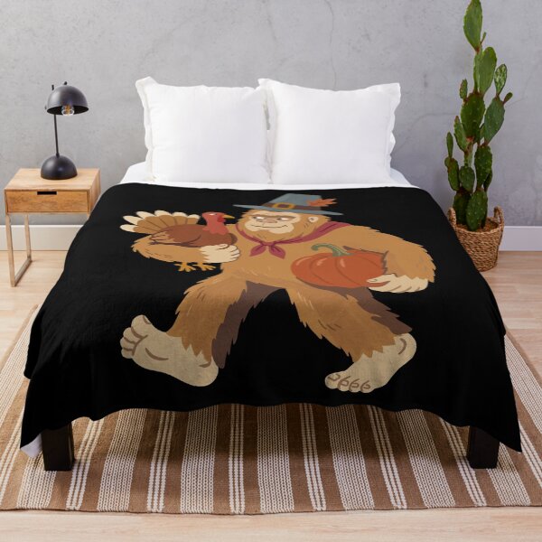 Item preview, Bigfoot Brings a Turkey and Pumpkin for Thanksgiving designed and sold by FreshVibe Prints.