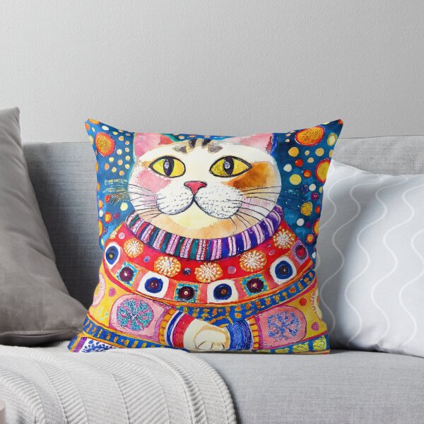 Item preview, Whimsical Winter Cat Wearing Festive Colorful Cozy Sweater designed and sold by DEC02.