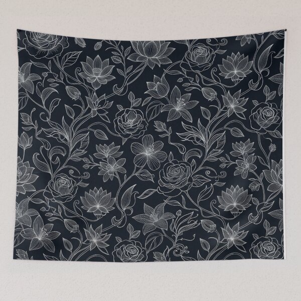 Item preview, Elegant Silver Floral Line Artwork Pattern designed and sold by Owcomm.