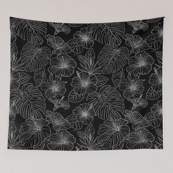 Item preview, White Hibiscus and Monstera Leaf Line Art designed and sold by Owcomm.