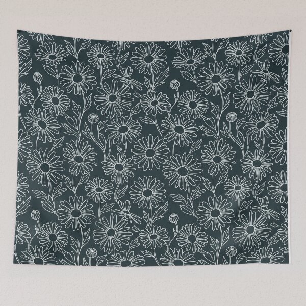 Item preview, White Daisy Floral Outline Dark Pattern    designed and sold by Owcomm.