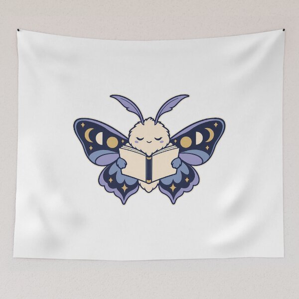 Item preview, Celestial Moth Reading a Book - Moon Phase Bookworm designed and sold by luxedigitalnest.