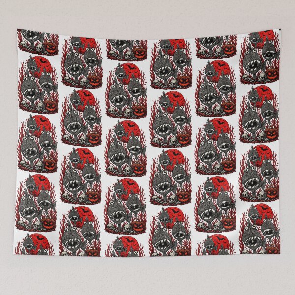 Item preview, Spooky Halloween Red Piranha – Pumpkin Horror Fish Monster T-Shirt  designed and sold by cabevo.