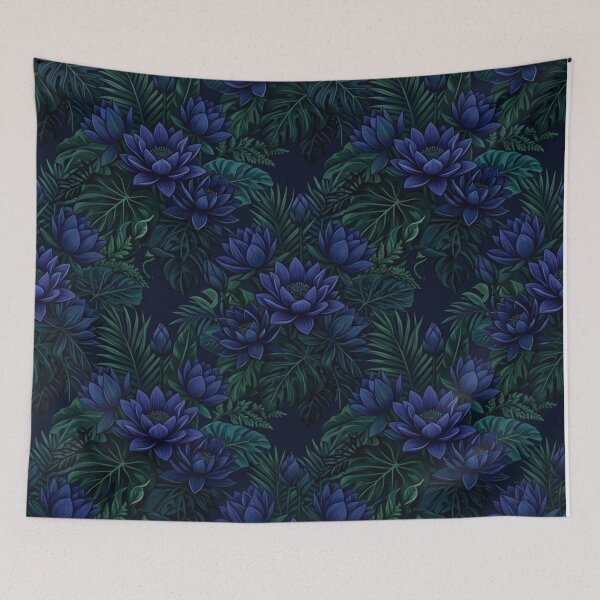 Item preview, Dark Blue Lotus Tropical Botanical Floral Pattern designed and sold by Owcomm.