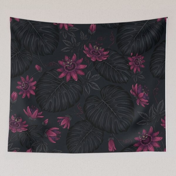 Item preview, Dark Tropical Passion Flower Monstera Pattern    designed and sold by Owcomm.