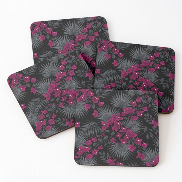 Item preview, Tropical Magenta Bougainvillea Dark Palm Leaves Pattern designed and sold by Owcomm.
