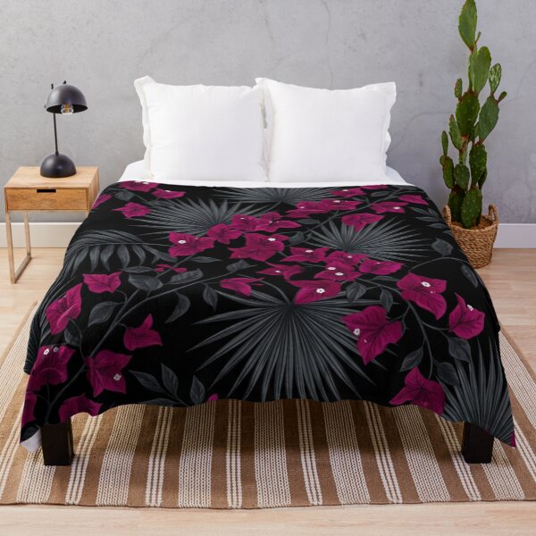 Item preview, Tropical Magenta Bougainvillea Dark Palm Leaves Pattern designed and sold by Owcomm.