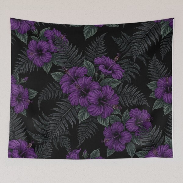 Item preview, Dark Purple Hibiscus Fern Floral Pattern designed and sold by Owcomm.