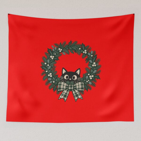 Item preview, Black Cat Christmas Wreath and Plaid Bow designed and sold by AMICO77.