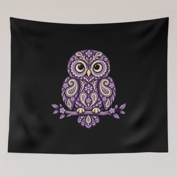 Item preview, Purple Paisley Owl on Floral Branch designed and sold by AMICO77.