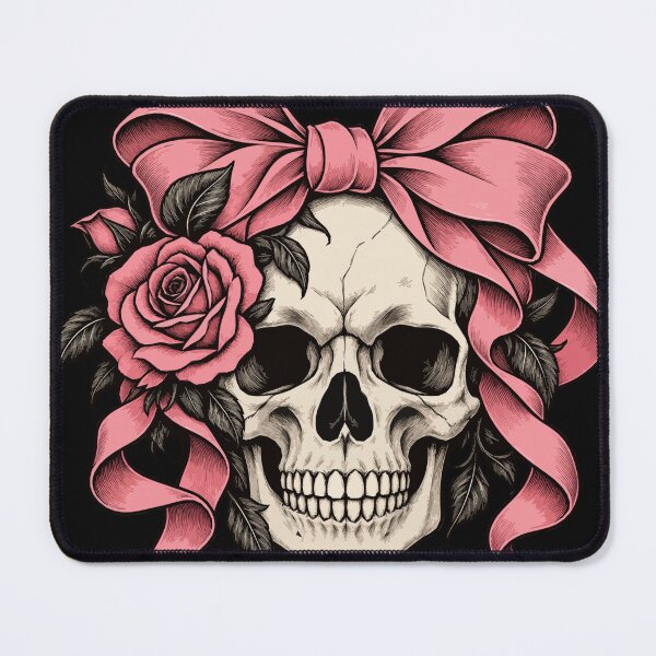 Item preview, Coquette Skull Bow – Pink Gothic Skull, Rose and Vintage Engraving designed and sold by GingaArt.
