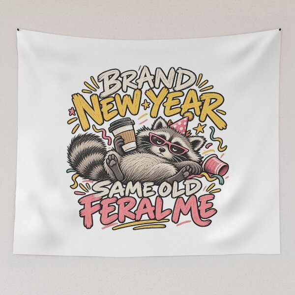 Item preview, Brand New Year Same Old Feral Me – Funny Raccoon and Chaotic New Year Design designed and sold by GingaArt.