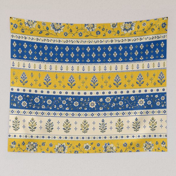 Item preview, Mustard & Navy Indian Floral Stripes designed and sold by lbl-shop.