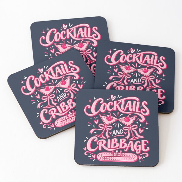 Item preview, Cocktails and Cribbage Pink Retro Girls Game Night designed and sold by Britishdelights.