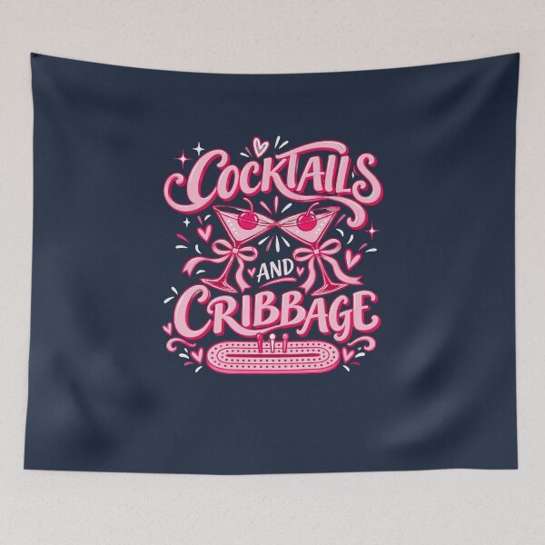 Item preview, Cocktails and Cribbage Pink Retro Girls Game Night designed and sold by Britishdelights.