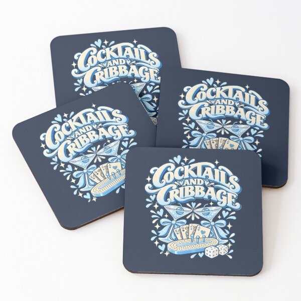 Item preview, Cocktails and Cribbage Vintage blue Card Game Night designed and sold by Britishdelights.