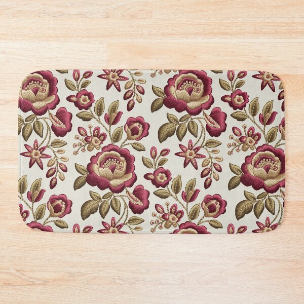 Item preview, Vintage Burgundy Embroidered Roses on Cream designed and sold by Mindful Wall Art Studio.
