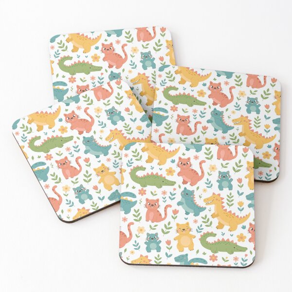 Item preview, Cute Dinosaurs and Cats Pastel Pattern designed and sold by Mindful Wall Art Studio.
